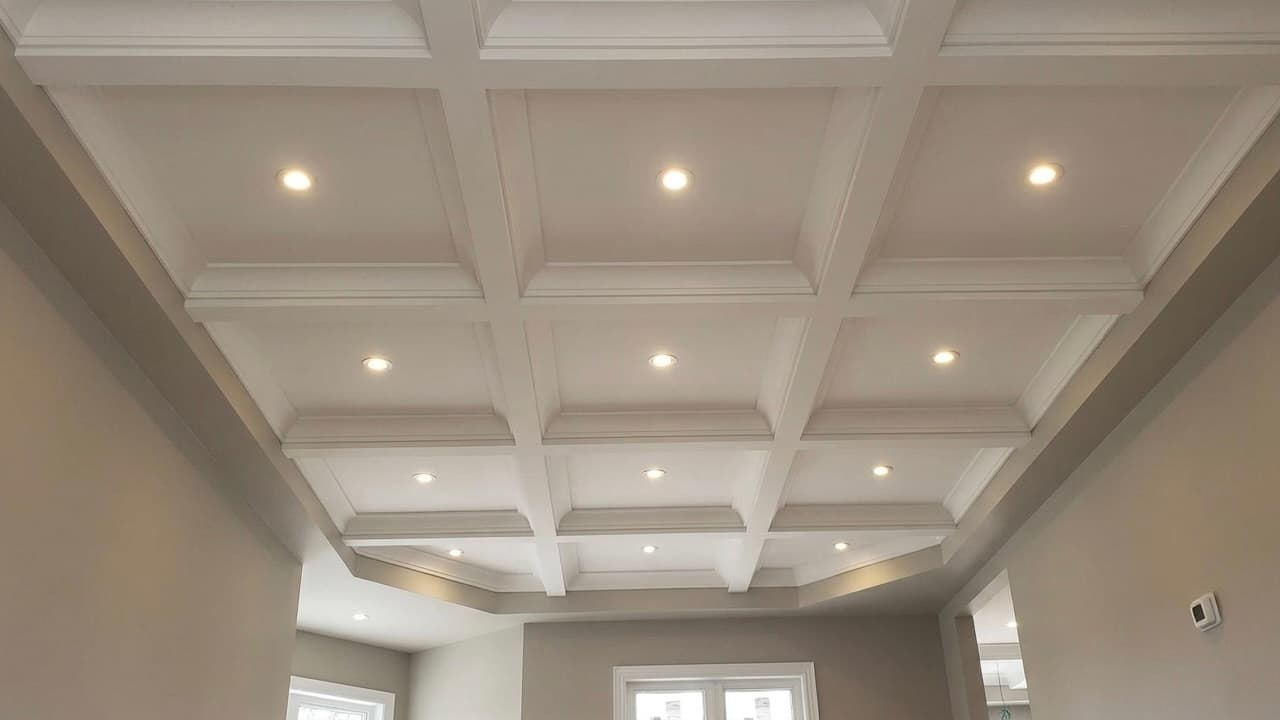 Coffered ceiling with recessed pot lights