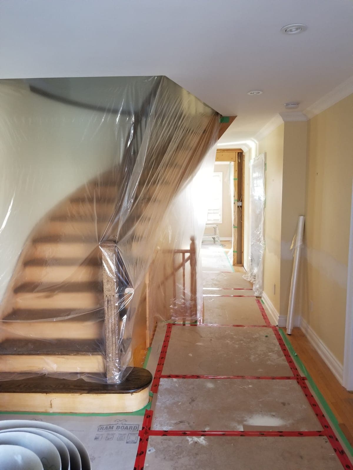 Dust and floor protection in place before work begins